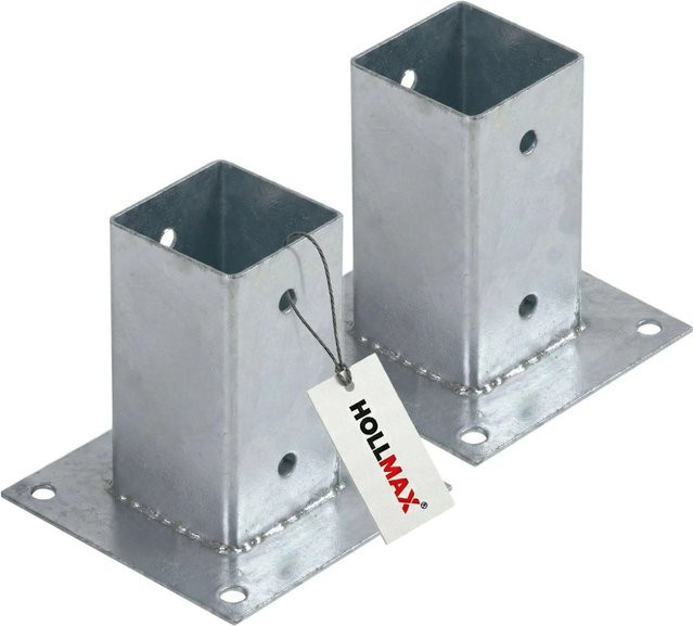 HOLLMAX Pfostenträger Aufschraubhülse für Vierkantpfosten, 2 Stück, Verzinkt Silber, 71 mm - Bild 1