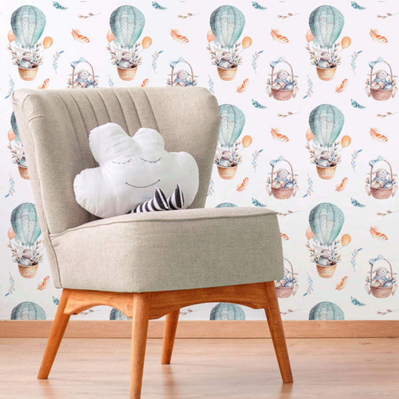 K&L Wall Art Vliestapete Kinder Baby Hase fliegt Ballon, mehrfarbig, matt - Bild 2