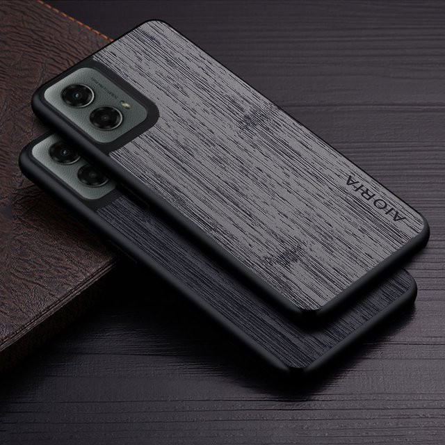 Lederhülle mit Bambusholzmuster für Motorola Moto G 5G (2024), G Power (2024), G Play (2024) und G Stylus 5G (2024) in Braun und Grau - Bild 1