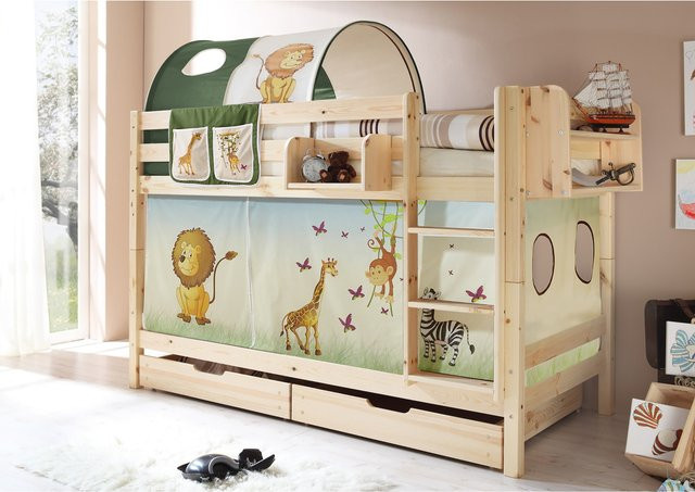 TiCAA Etagenbett Marcel aus massiver Kiefer in Natur Braun für Kinder - Bild 1