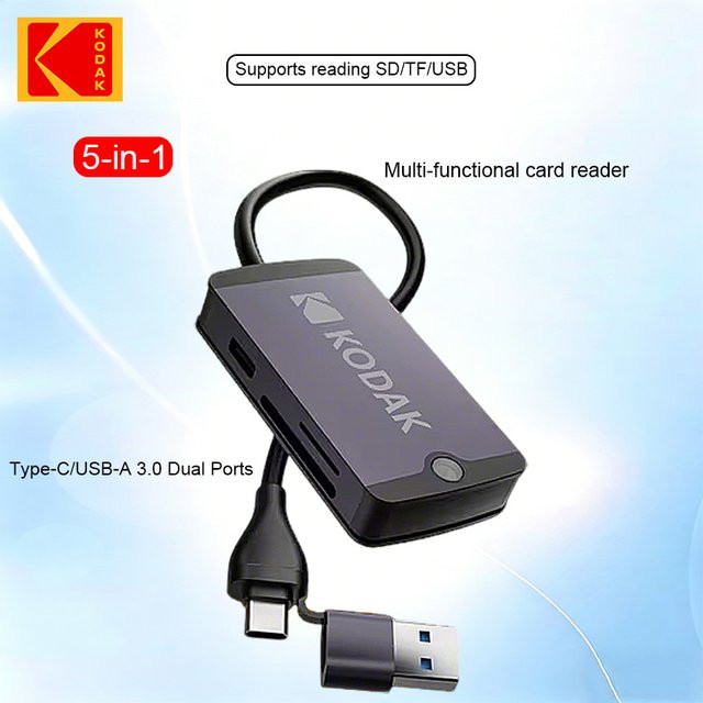 Kodak T320 Fünf-in-Eins Multifunktions-Kartenleser und USB-Hub mit USB 3.0, USB 2.0 sowie USB-C und SD/TF-Kartenleser - Bild 1