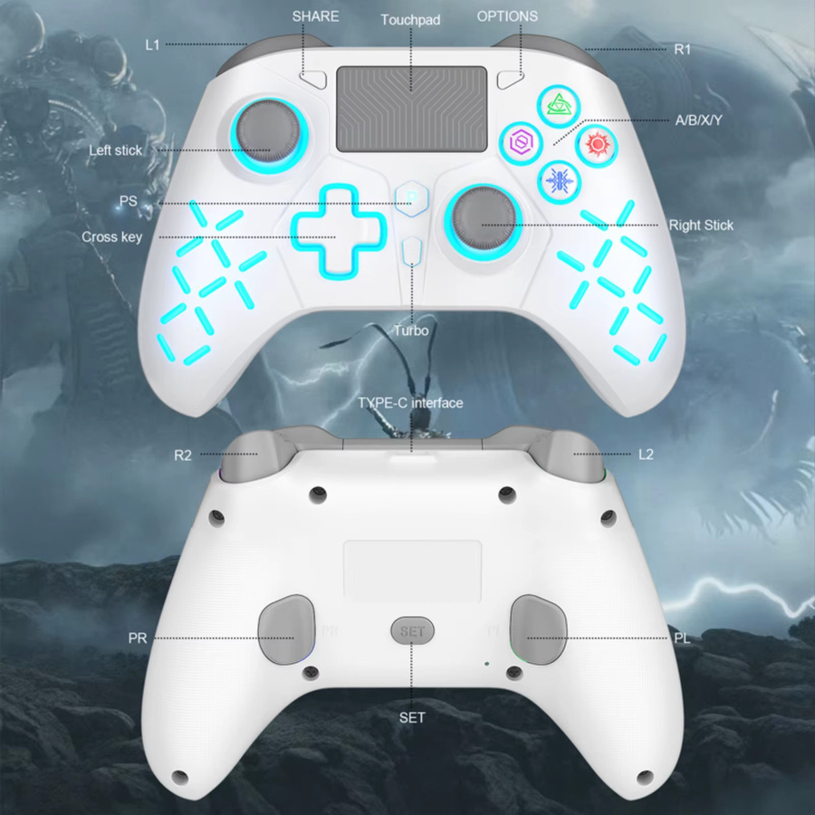 GAMROMBO Wireless Gamepad Controller mit Turbo-Funktion, Dual Vibration und 6-Achsen-Gyro für PlayStation 4, PS3, PC, iOS und Nintendo Switch, Schwarz-Rot - Bild 4