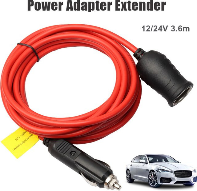 Auto Power Adapter Extender 3,6 m Kabelverlängerung mit 15A Sicherung und Anzeige für 12 V und 24 V Zigarettenanzünder Stecker - Bild 1