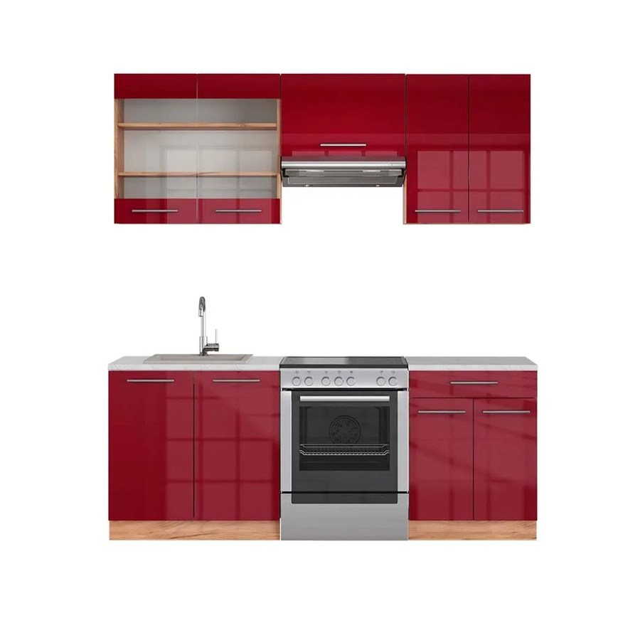 Vicco Fame-Line Küchenschrank Bordeaux Hochglanz und Goldkraft Eiche mit Marmor-Optik, Breite: 200 cm - Bild 2
