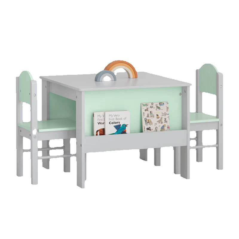 SoBuy Kindertisch mit 2 Stühlen KMB88-HG Kindersitzgruppe zum Malen in Hellgrau, B/T/H: 60 x 48 x 25 cm - Bild 6