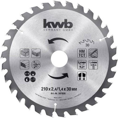 Kwb Kreissägeblatt für Holz, Carbide Tipped, Silber, Durchmesser: 210 mm, Bohrung: 30 mm - Bild 1