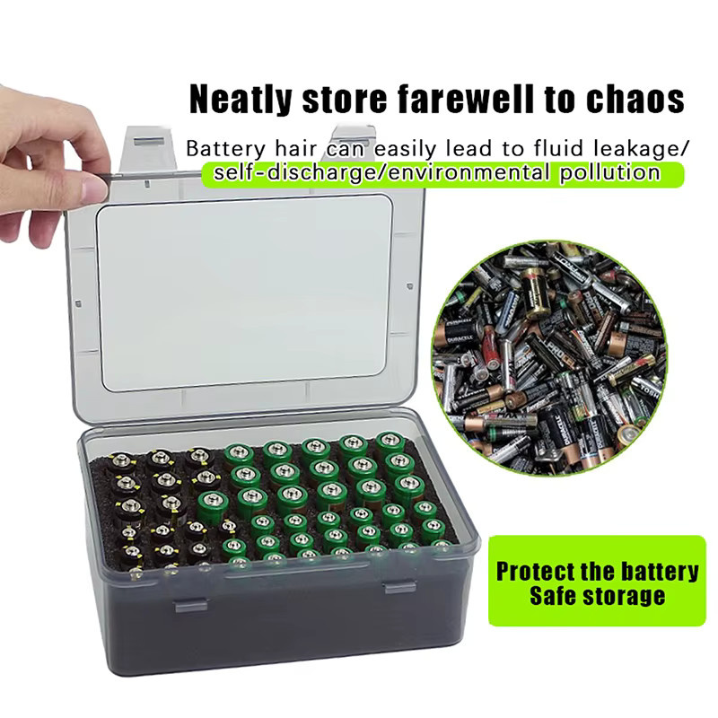 ESHYLALA Batterie-Organizer Aufbewahrungsbox für 54 AA und AAA Batterien, transparent - Bild 2
