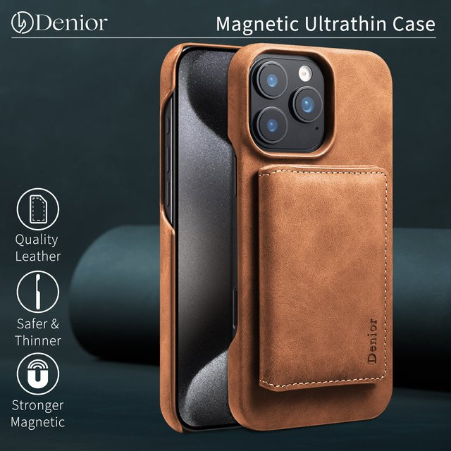 Denior Retro-Lederhülle mit Magnethalterung und Kartenfach in Braun, kompatibel mit iPhone 17/16/15/14/13 Pro Max, Magsafe-kompatibel für kabelloses Laden - Bild 1