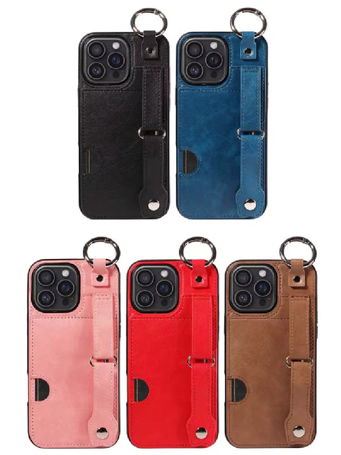 Leder-Handyhülle mit Handgelenkschlaufe und Ring für iPhone Modelle in Pink mit Kartenfach und Wallet-Funktion - Bild 7