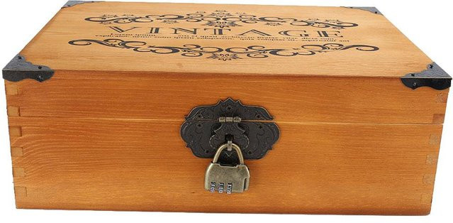 Vintage Holzkiste von DIYelecs in Röstfarbe als Desktop-Ablage und Aufbewahrungsbox für Schmuck oder Make-up mit Schloss, B/T/H: 33,0 x 12,0 x 12,0 cm - Bild 1