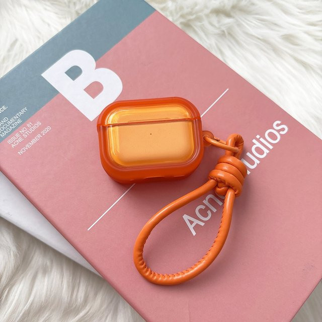 Transparente Schutzhülle in Orange mit Trageriemen für Apple AirPods 1 2 3 4 Pro 2 Pro 3 - Bild 1