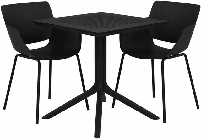 DELUKE Gartenmöbel-Set HANNA Bistroset mit Tisch und 2 Stühlen, Schwarz, B/T/H: 188 x 80 x 80 cm - Bild 1