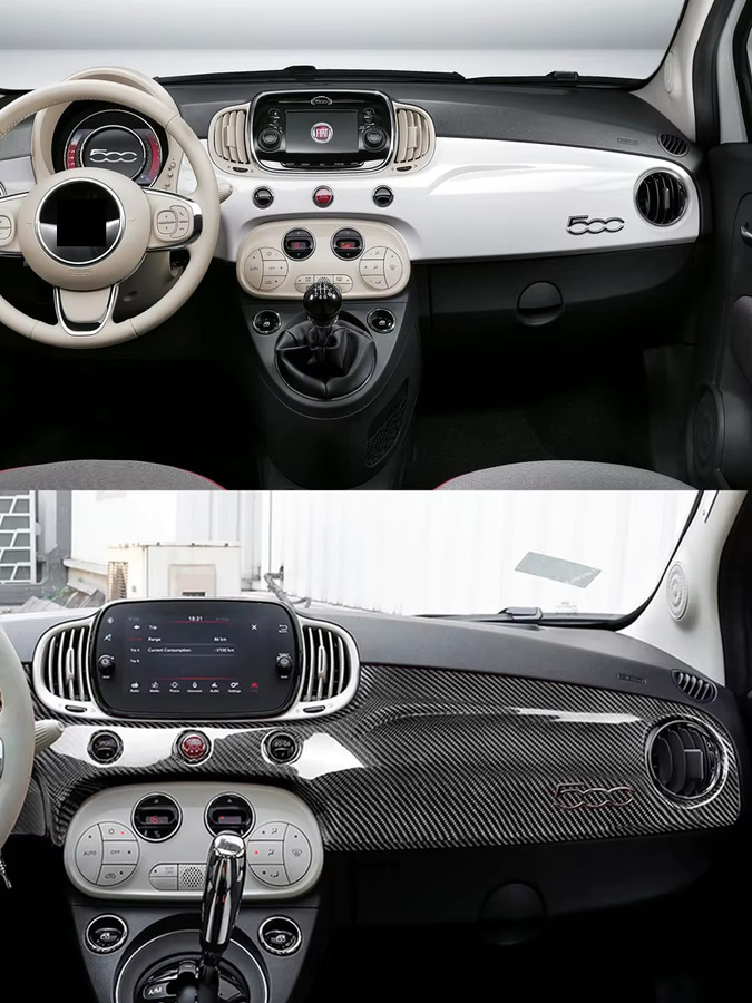 Metyoucar Armaturenbrett Verkleidung aus echter Carbon-Faser für Fiat 500 und Abarth 595 695 595C 695C (2007-2015), Beifahrer-Zierleiste, Schwarz - Bild 7