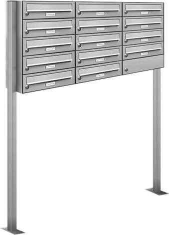 AL Briefkastensystem für 14 Parteien, freistehend, silberfarben, B/H/T: 122,9 x 150 x 27,5 cm - Bild 1