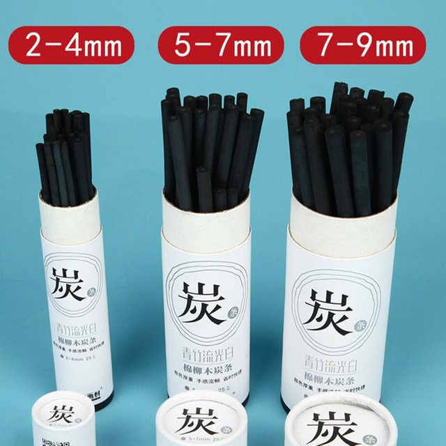 25 Stück Holzkohle-Sticks in Schwarz für Skizzen und Zeichnungen für Künstler und Anfänger - Bild 1