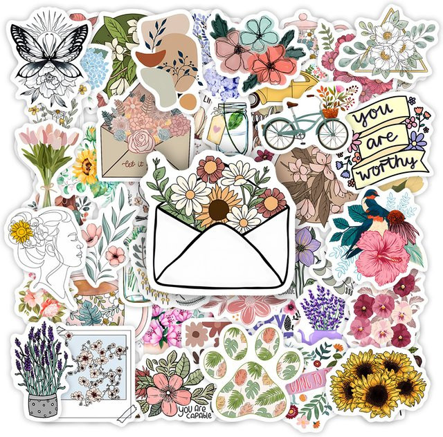 Wasserdichte Blumenmuster-Aufkleber in Multicolour für DIY-Dekorationen an Handy, Laptop und Flaschen - Bild 1