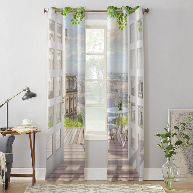 Balkon des Sommers Paris Luxus Vorhang für Wohnzimmer und Schlafzimmer, Grau, Breite: 135 cm, Höhe: 60 cm - Bild 1