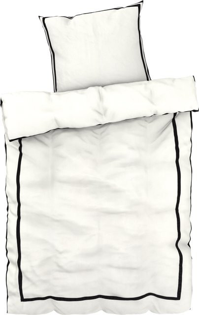 LIVARNO HOME Mako-Satin Bettwäsche mit Grafikmuster in Weiß und Schwarz, B/H: 155 x 220 cm und 80 x 80 cm - Bild 1