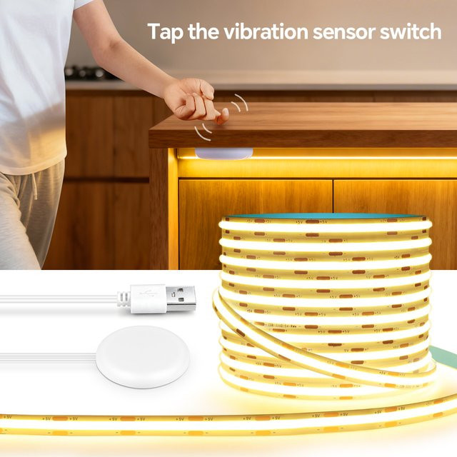 Lcamaw COB LED Streifen mit Vibrationssensor und USB-Anschluss, Farbe: Weiß - Bild 1