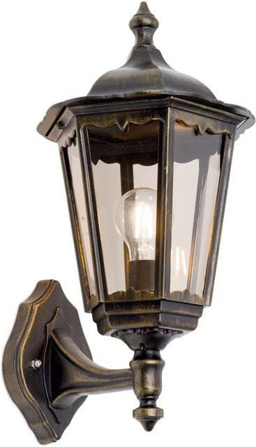 Orion Leuchten Außen Wandleuchte Schwarz-Gold aus Siluminguss mit Rauchglas, dimmbar, E27, 100W, IP43 - Bild 1
