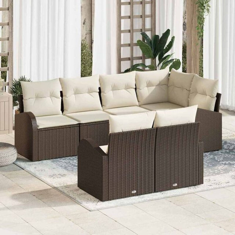 vidaxl Garten-Sofa-Set aus Poly-Rattan mit 7 Kissen in Braun und Weiß - Bild 1
