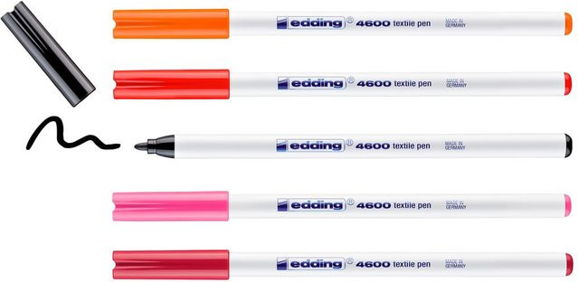 edding 4600 Textil Pen Set in Multicolor mit feiner Spitze, 5 Stück - Bild 1