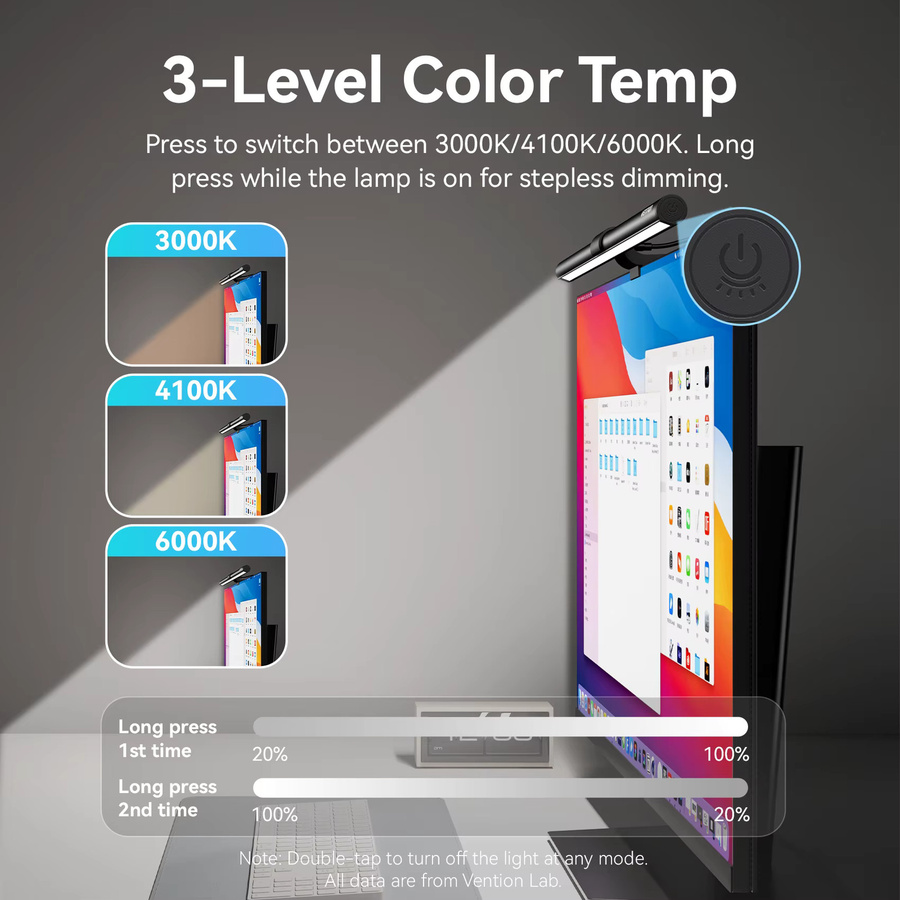 Vention LED-Monitor-Lichtleiste in Schwarz mit asymmetrischer Lichtquelle, USB-Anschluss und Touch-Bedienung zur Augenschonung für PC und Laptop - Bild 5