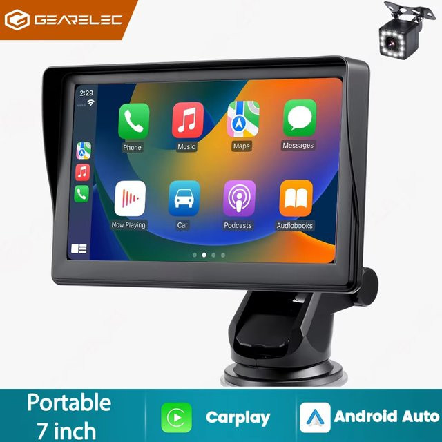 Gearelec 7 Zoll Universal Tragbares Carplay Wireless Android Auto Autoradio mit Bluetooth und Touchscreen in Schwarz - Bild 1