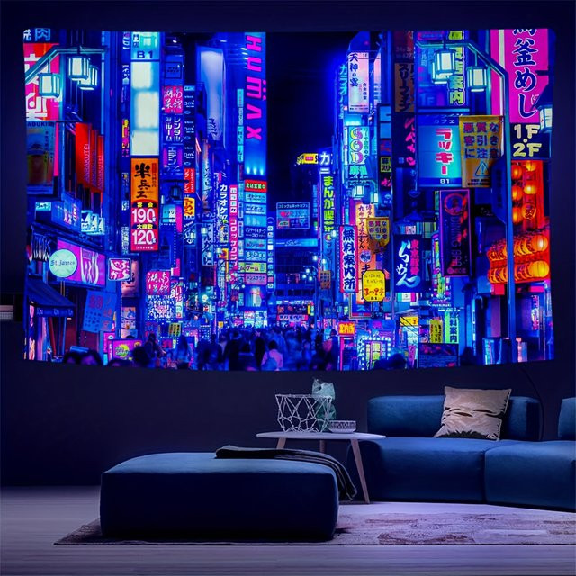 VIKAMA Tokyo City Fluoreszierender Wandteppich, Mehrfarbig, B/H: 60 x 40 cm - Bild 1