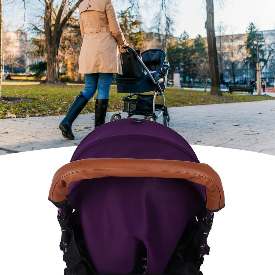Waschbarer und abnehmbarer weicher Armlehnen-Griffbezug für Baby-Kinderwagen aus PU-Leder in Braun - Bild 3