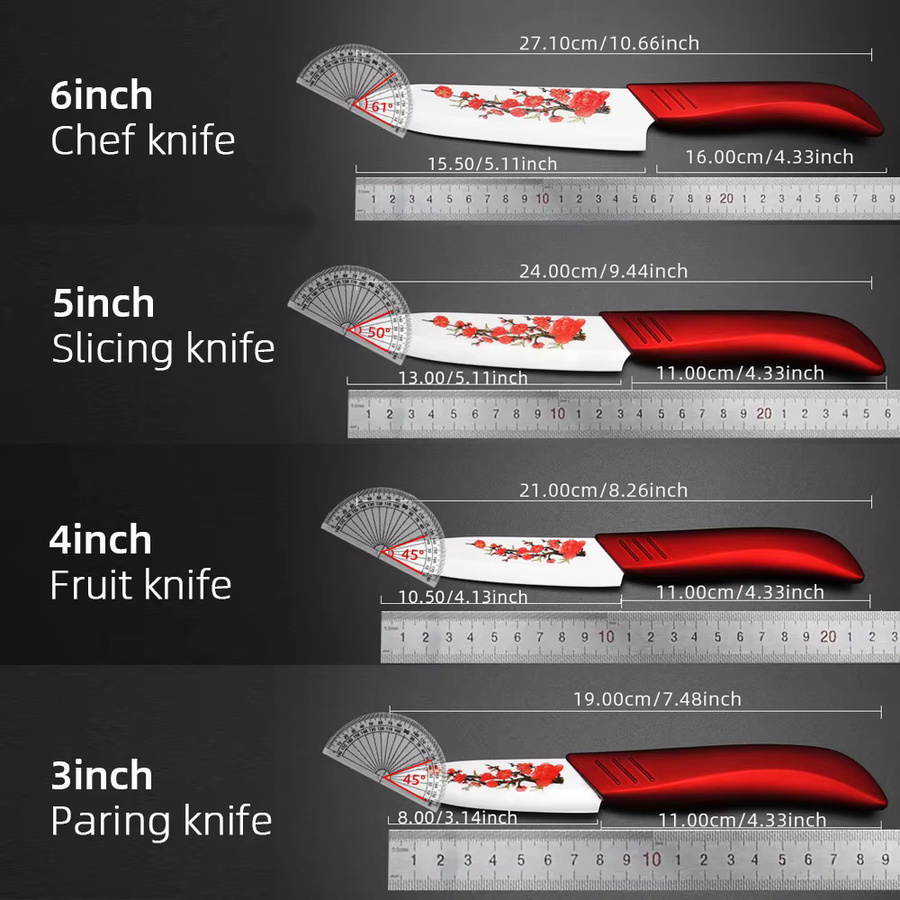 MYVIT Küchenmesser-Set mit Blumenmuster in Rot inklusive Ständer und Schäler - Bild 3