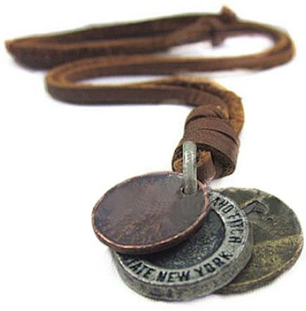 SILVERHOO Halskette Leder, 3 Münzen-Anhänger, Unisex, Bunt - Bild 1