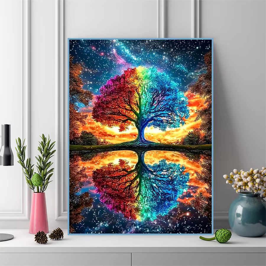 Momoart DIY-Diamant-Stickerei Set Sternenhimmel und Landschaft mit Baum als Wanddekoration, Mehrfarbig, B/H: 30 x 30 cm - Bild 3