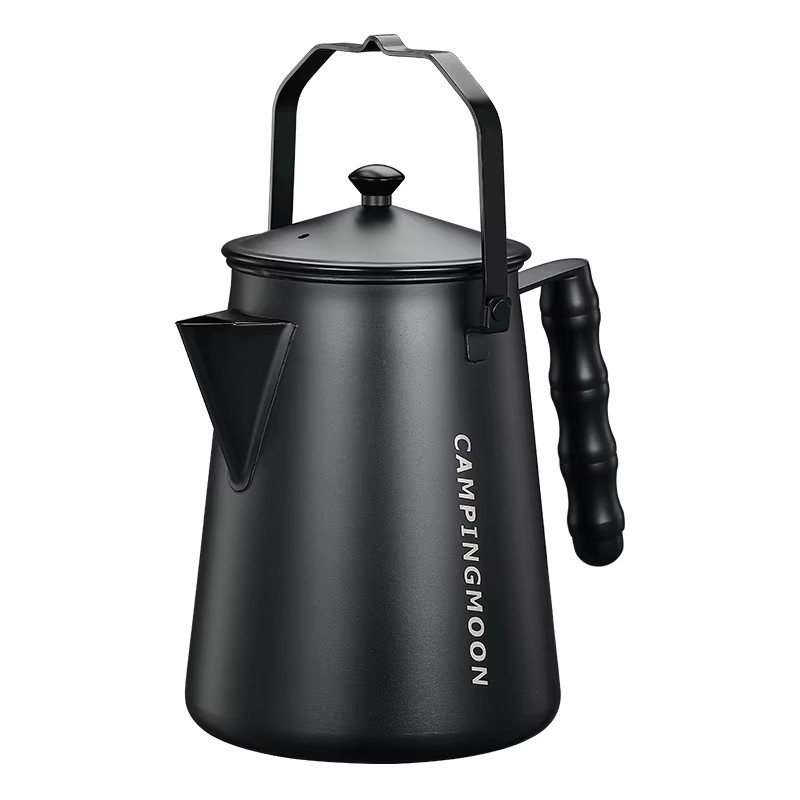 CAMPINGMOON Outdoor Kaffee- und Teekessel BKSW-6 T-MB aus Edelstahl mit Titan-Beschichtung und Holzgriff in Schwarz für Camping und Wandern - Bild 1