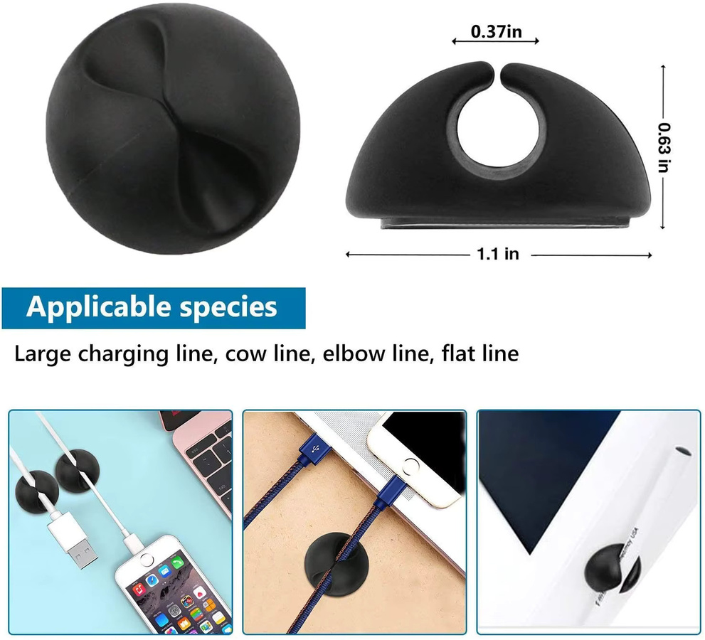 Silikon USB Kabel Organizer in Schwarz als Kabelhalter und Wickler für USB-A und USB-C Kabel sowie Maus und Kopfhörer - Bild 4