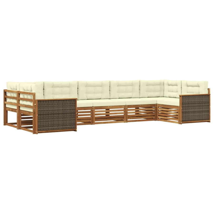 vidaXL Outdoor-Sofagarnitur aus Akazienholz in L-Form mit Kissen, Natur und Creme - Bild 2
