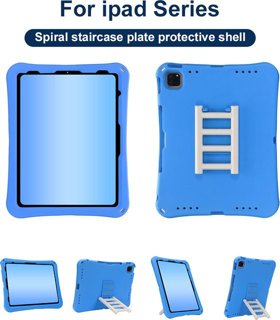 AKABEILA EVA Kinderhülle für iPad Pro 11, iPad Air 11, iPad Air 5 4, iPad Mini 7 6 5 4 3 und iPad 10 9 8 7 mit Stufenhalterung und Cartoon-Stoßschutz in Blau oder Lila - Bild 1