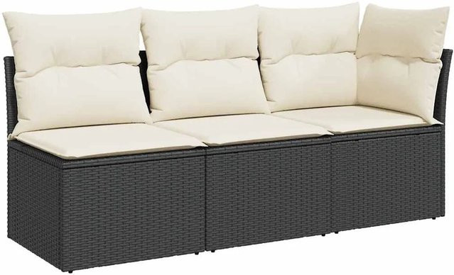 vidaXL Gartensofa 3-Sitzer aus Polyrattan mit Kissen in Schwarz - Bild 2