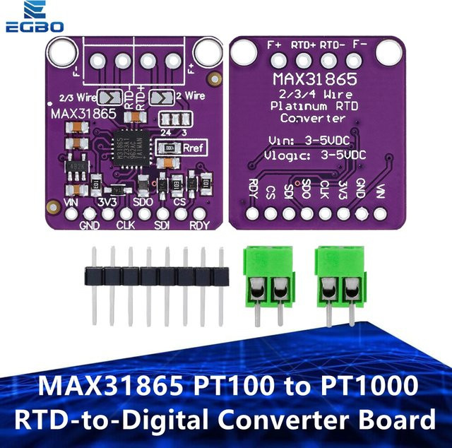 EGBO Max31865 RTD-to-Digital-Wandler Platine für PT100 bis PT1000 Thermoelement-Sensoren in Violett für Arduino (3,3 V/5V) - Bild 1
