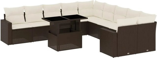 vidaXL 11-tlg. Garten-Sofagarnitur in L-Form aus braunem PE-Rattan mit Polsterkissen und pulverbeschichtetem Stahlgestell - Bild 1