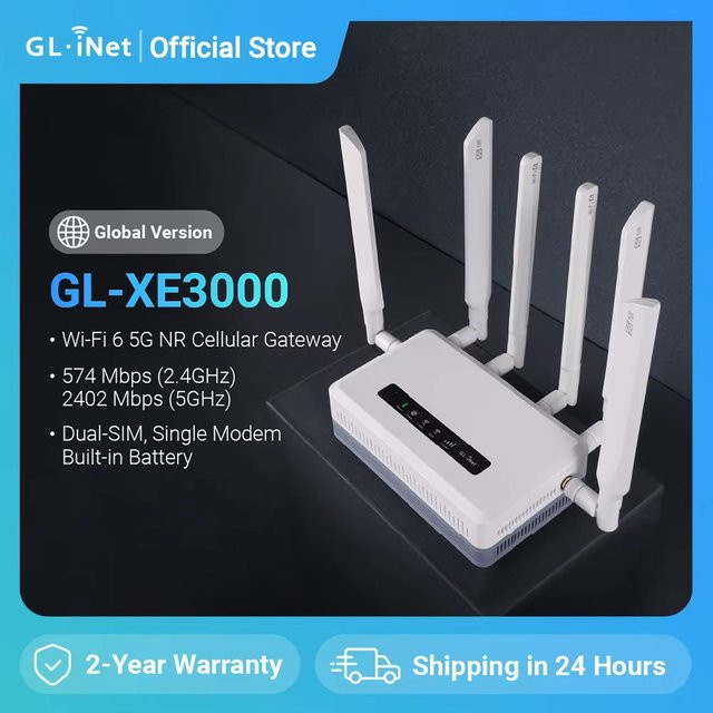 GL.iNet Puli AX GL-XE3000 Wi-Fi 6 5G Mobilfunk-Router mit Dual-Band, Dual-SIM-Steckplatz und 6400 mAh Akku in Weiß - Bild 1
