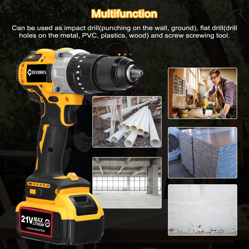 Kkmoon Multifunktions-Bohrmaschine 21 V mit 80 Nm Drehmoment, 3 Arbeitsmodi und 2 Geschwindigkeitsregelung, bunt - Bild 3
