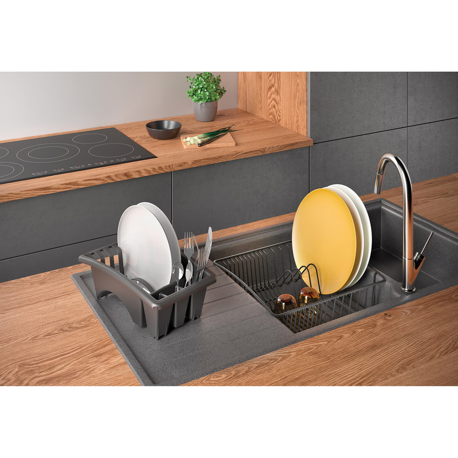 Metaltex Spülkorb Aquatex Plus mit Schale und Bestecksammler, Lava Mattschwarz, Metall, B/T/H: 35,0 x 30,0 x 12,0 cm - Bild 5