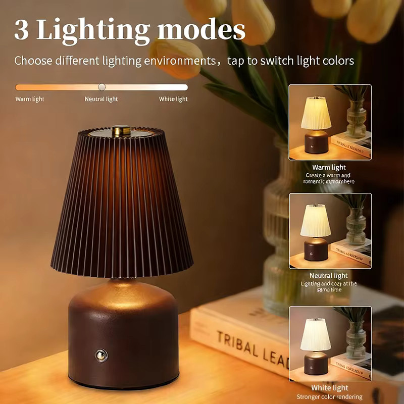 KFV LED Nachttischlampe mit Stoffschirm, dimmbar und wiederaufladbar, moderne Touch-Tischleuchte für das Schlafzimmer - Bild 3