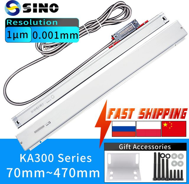 SINO KA300 Hochpräzises optisches Lineal als lineare Waage mit 1 µm Auflösung, 5 V TTL, Farbe: Silber, Messbereich: 470 mm bis 1020 mm - Bild 1