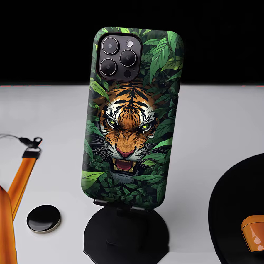 Potdemiel Magnetische Handyhülle Jungle Vortex Tiger für iPhone 17 16 15 14 13 Pro Max Plus, Mehrfarbig, Robuste Einzel- und Doppelschicht-Hülle - Bild 4