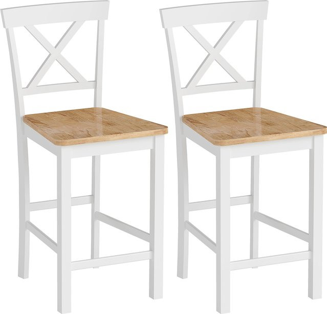 HOMCOM Barhocker 2er Set aus Massivholz in Eiche mit Rückenlehne und Fußstütze - Bild 1