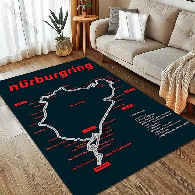 UQIDEHOME Nürburgring F1 Internationale Rennstrecke Teppich, Schwarz, B/T: 60 x 40 cm, rutschfest und waschbar - Bild 1