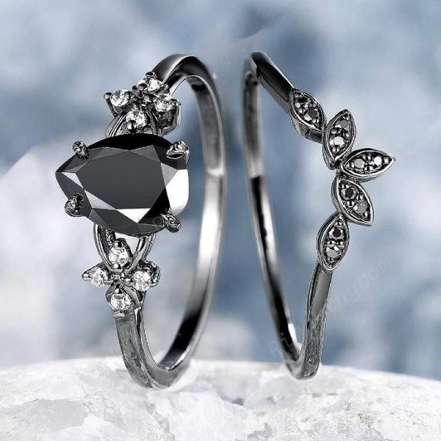 YIRAN Ringe Set, Kupferfarben, Schwarzer Stein, Damen - Bild 1