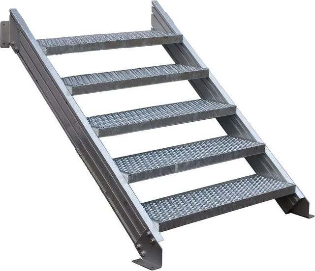 Treba Außentreppe Alaska 3 aus Aluminium mit 5 Lochblechstufen in Silber, Breite: 100 cm, Tiefe: 27 cm - Bild 1